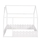Full-Size Wooden Kids Bed with Protective Fence, House-Shaped Design in White, Gray, Espresso | Just Better Bunk Beds - View 7