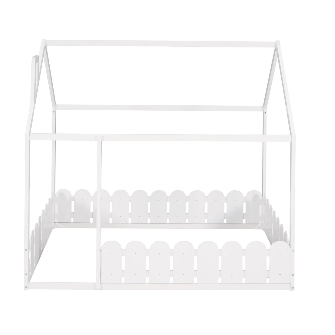 Full-Size Wooden Kids Bed with Protective Fence, House-Shaped Design in White, Gray, Espresso | Just Better Bunk Beds - View 7