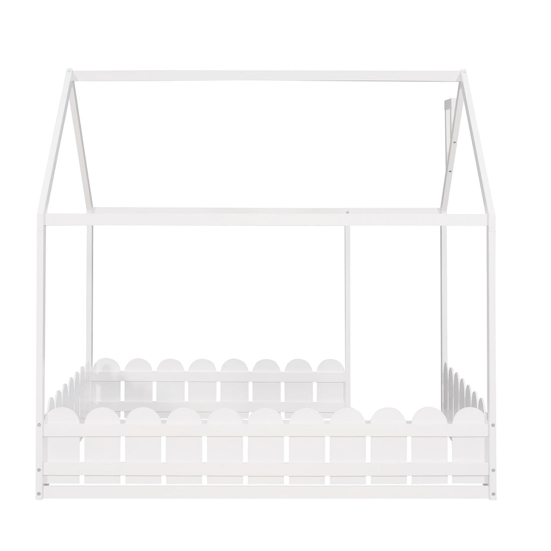 Full-Size Wooden Kids Bed with Protective Fence, House-Shaped Design in White, Gray, Espresso | Just Better Bunk Beds - View 12
