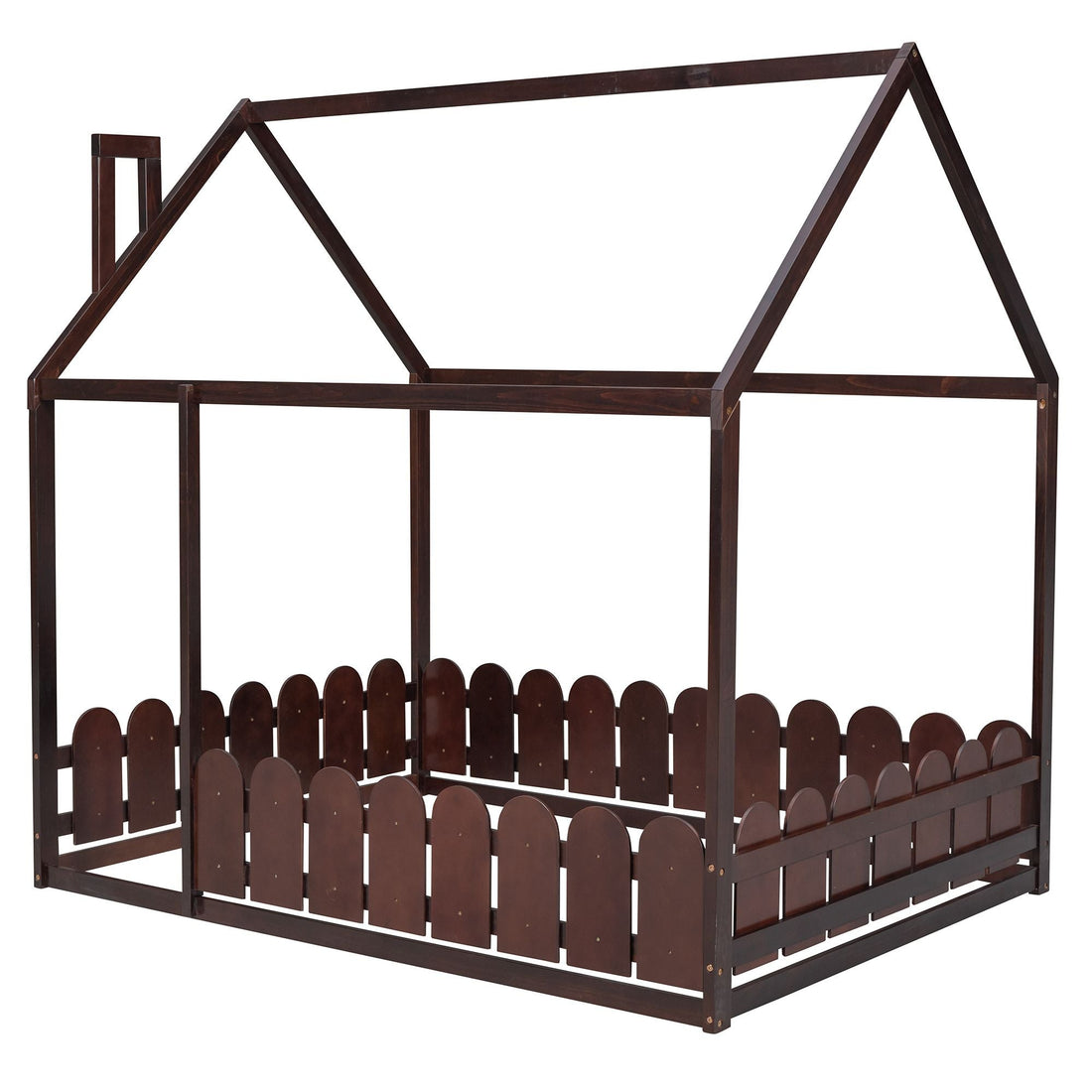 Full-Size Wooden Kids Bed with Protective Fence, House-Shaped Design in White, Gray, Espresso | Just Better Bunk Beds - View 35