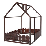 Full-Size Wooden Kids Bed with Protective Fence, House-Shaped Design in White, Gray, Espresso | Just Better Bunk Beds - View 31