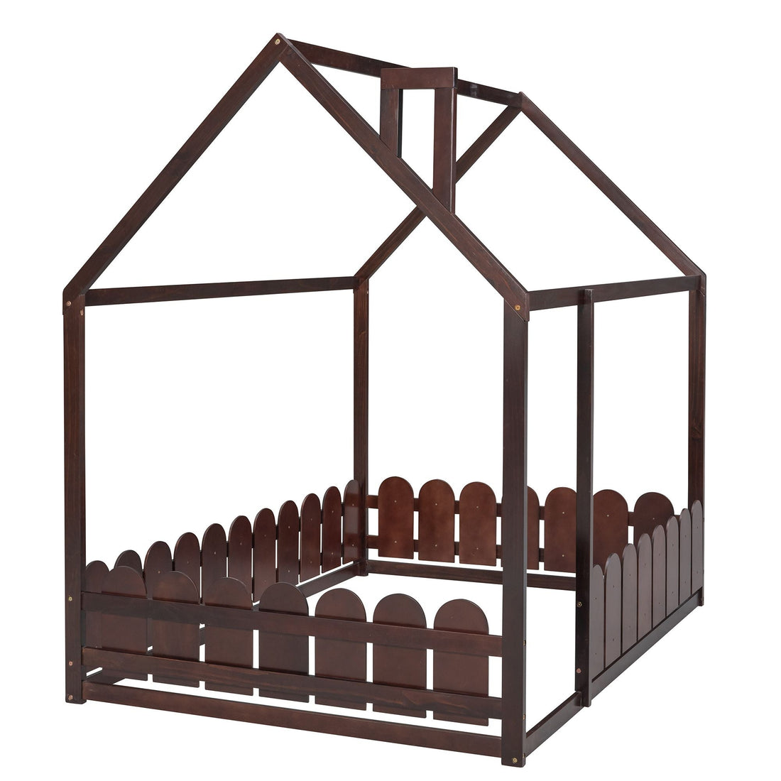 Full-Size Wooden Kids Bed with Protective Fence, House-Shaped Design in White, Gray, Espresso | Just Better Bunk Beds - View 31