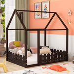 Full-Size Wooden Kids Bed with Protective Fence, House-Shaped Design in White, Gray, Espresso | Just Better Bunk Beds - View 29