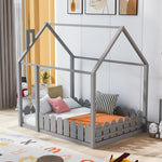 Full-Size Wooden Kids Bed with Protective Fence, House-Shaped Design in White, Gray, Espresso | Just Better Bunk Beds - View 17