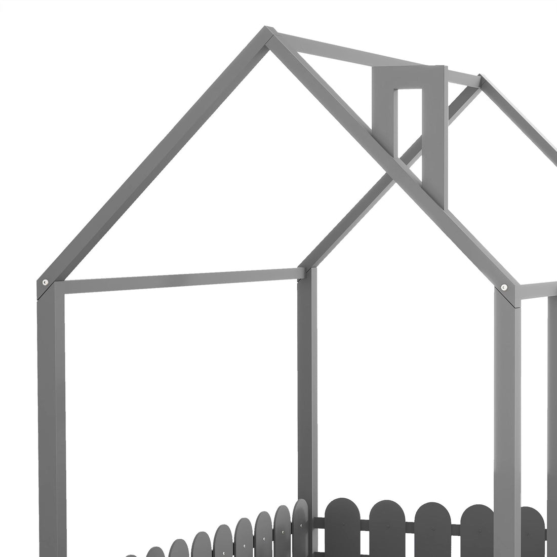 Full-Size Wooden Kids Bed with Protective Fence, House-Shaped Design in White, Gray, Espresso | Just Better Bunk Beds - View 24