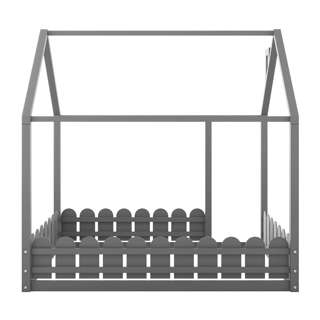 Full-Size Wooden Kids Bed with Protective Fence, House-Shaped Design in White, Gray, Espresso | Just Better Bunk Beds - View 25