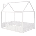 Full-Size Wooden Kids Bed with Protective Fence, House-Shaped Design in White, Gray, Espresso | Just Better Bunk Beds - View 8
