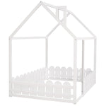 Full-Size Wooden Kids Bed with Protective Fence, House-Shaped Design in White, Gray, Espresso | Just Better Bunk Beds - View 11