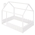 Full-Size Wooden Kids Bed with Protective Fence, House-Shaped Design in White, Gray, Espresso | Just Better Bunk Beds - View 10