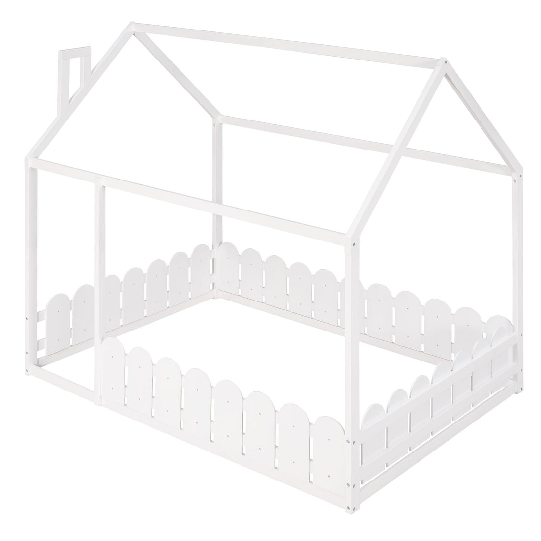 Full-Size Wooden Kids Bed with Protective Fence, House-Shaped Design in White, Gray, Espresso | Just Better Bunk Beds - View 10