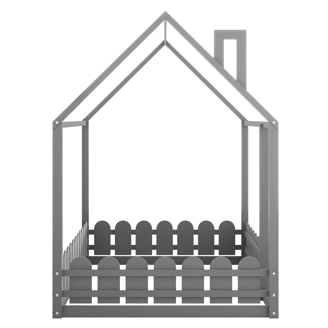 Full-Size Wooden Kids Bed with Protective Fence, House-Shaped Design in White, Gray, Espresso | Just Better Bunk Beds - View 21