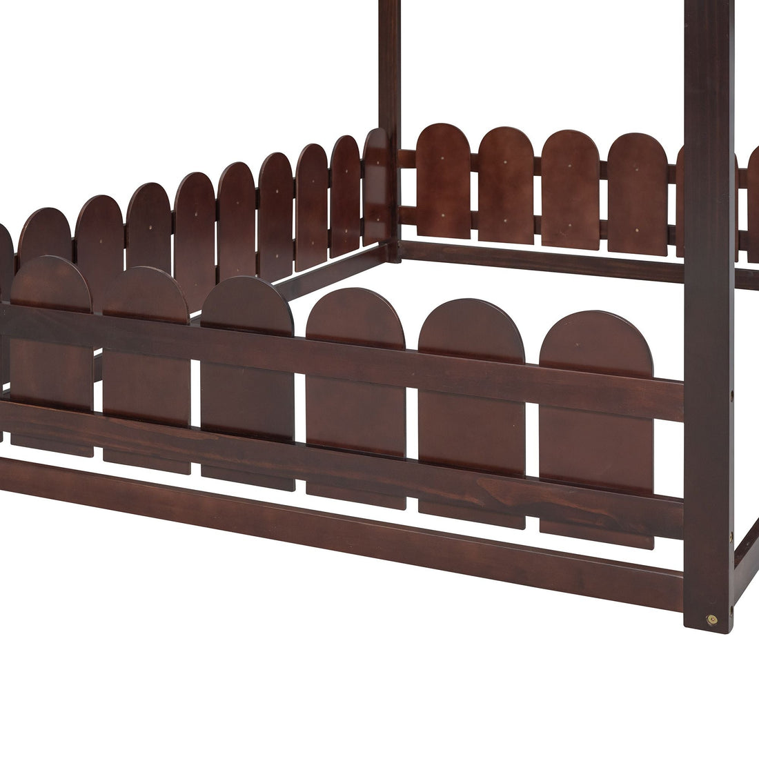Full-Size Wooden Kids Bed with Protective Fence, House-Shaped Design in White, Gray, Espresso | Just Better Bunk Beds - View 34