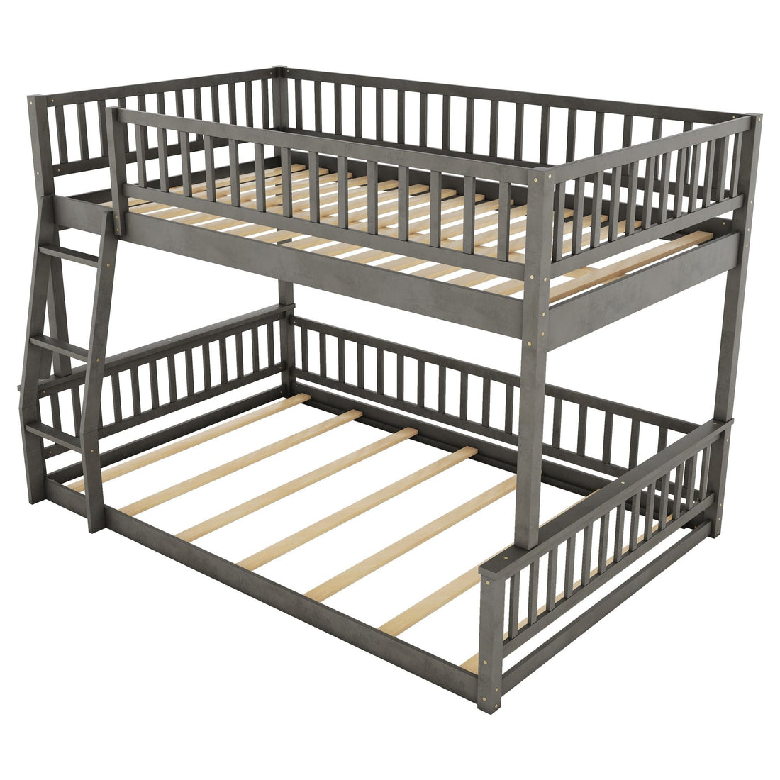 Full XL Over Queen Wood Bunk Bed with Ladder and Guardrails, Gray | Just Better Bunk Beds - View 10