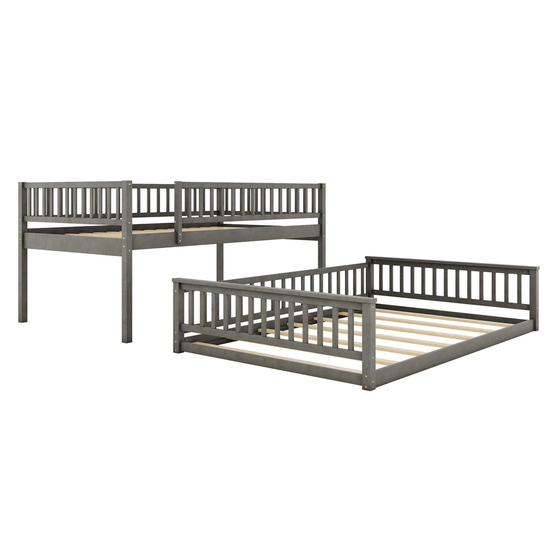 Full XL Over Queen Wood Bunk Bed with Ladder and Guardrails, Gray | Just Better Bunk Beds - View 9