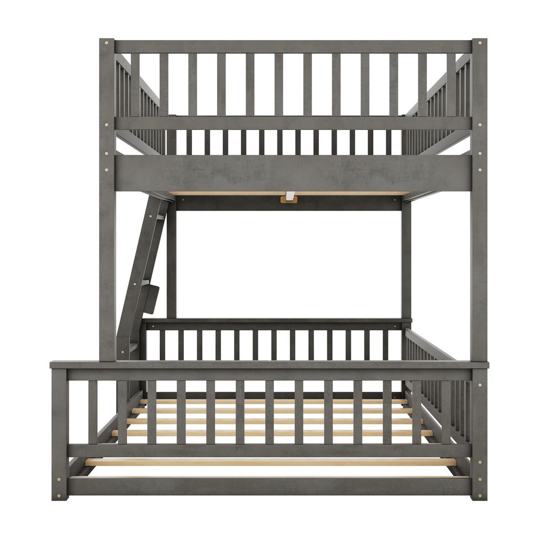 Full XL Over Queen Wood Bunk Bed with Ladder and Guardrails, Gray | Just Better Bunk Beds - View 11