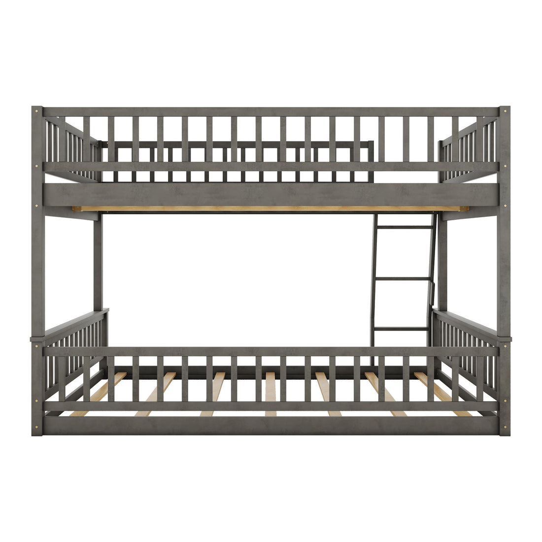 Full XL Over Queen Wood Bunk Bed with Ladder and Guardrails, Gray | Just Better Bunk Beds - View 12
