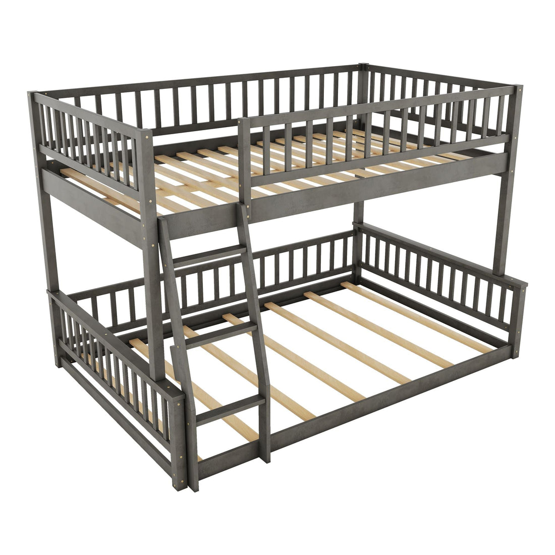 Full XL Over Queen Wood Bunk Bed with Ladder and Guardrails, Gray | Just Better Bunk Beds - View 8