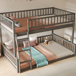 Full XL Over Queen Wood Bunk Bed with Ladder and Guardrails, Gray | Just Better Bunk Beds - View 6