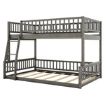 Full XL Over Queen Wood Bunk Bed with Ladder and Guardrails, Gray | Just Better Bunk Beds - View 14