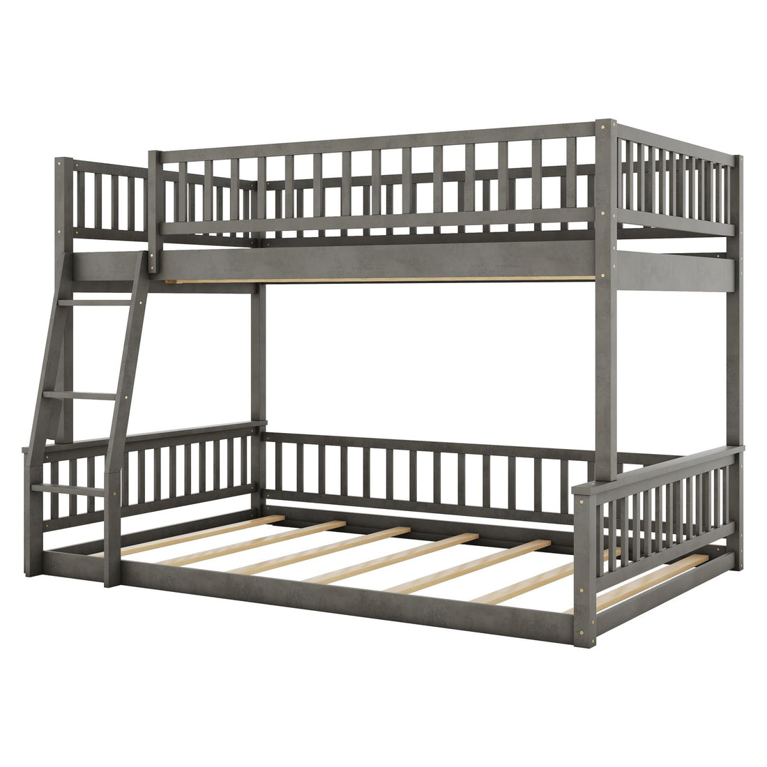 Full XL Over Queen Wood Bunk Bed with Ladder and Guardrails, Gray | Just Better Bunk Beds - View 14