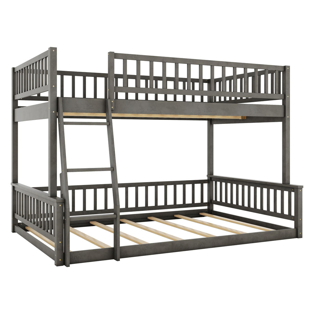 Full XL Over Queen Wood Bunk Bed with Ladder and Guardrails, Gray | Just Better Bunk Beds - View 15