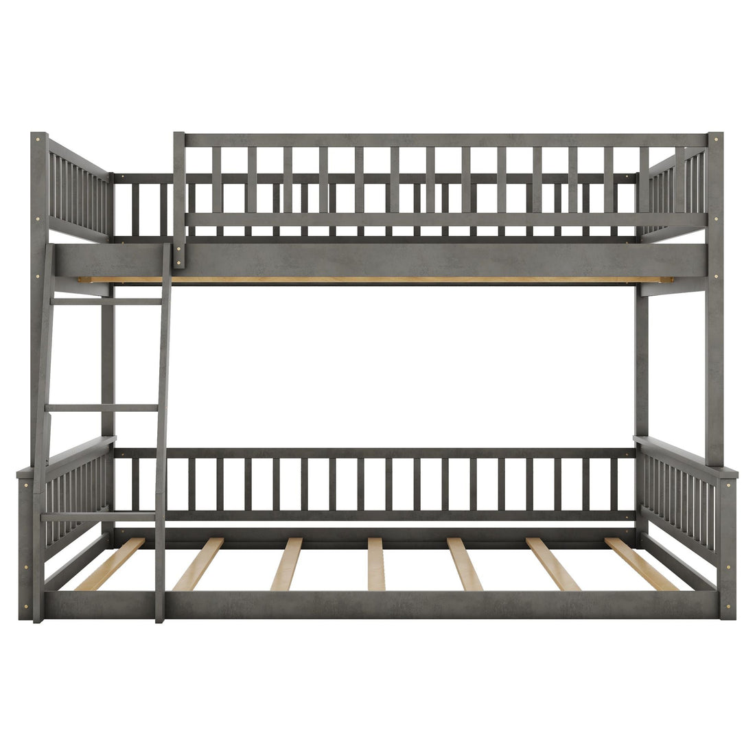 Full XL Over Queen Wood Bunk Bed with Ladder and Guardrails, Gray | Just Better Bunk Beds - View 13