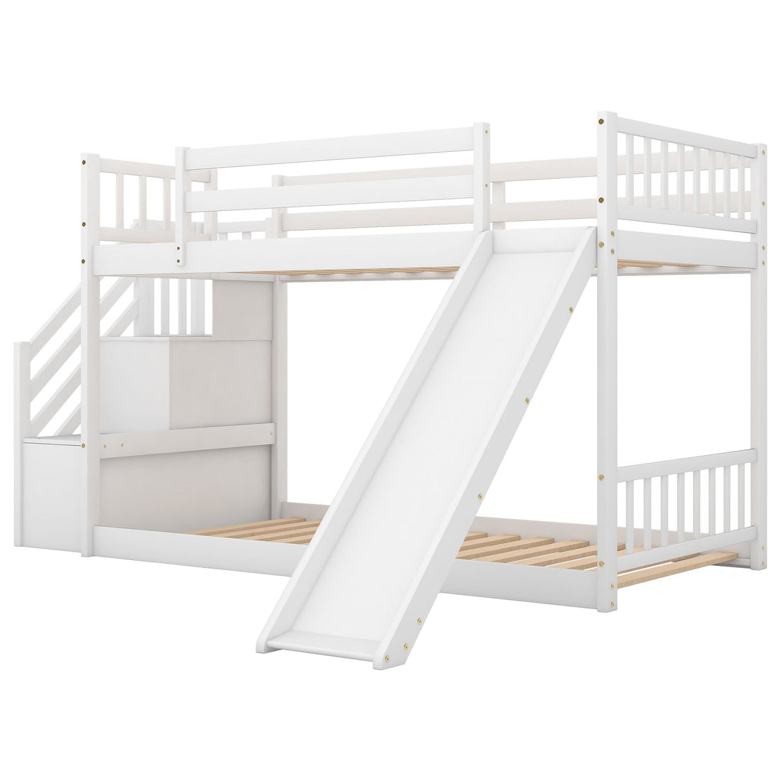 Fun and Safe Twin Over Twin Wood Bunk Bed with Slide and Stairway, Gray or White | Just Better Bunk Beds - View 26
