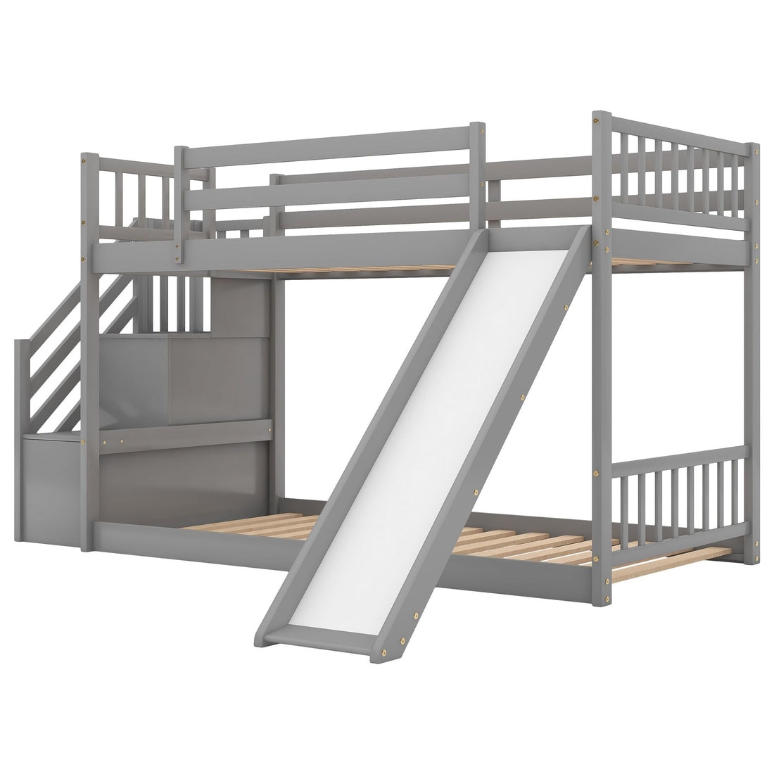 Fun and Safe Twin Over Twin Wood Bunk Bed with Slide and Stairway, Gray or White | Just Better Bunk Beds - View 12