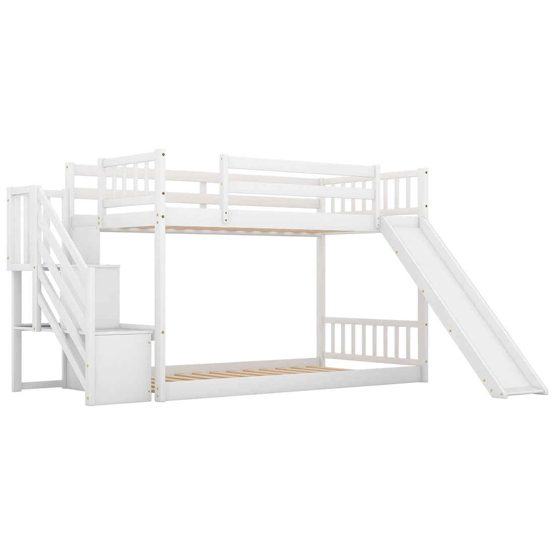 Fun and Safe Twin Over Twin Wood Bunk Bed with Slide and Stairway, Gray or White | Just Better Bunk Beds - View 24