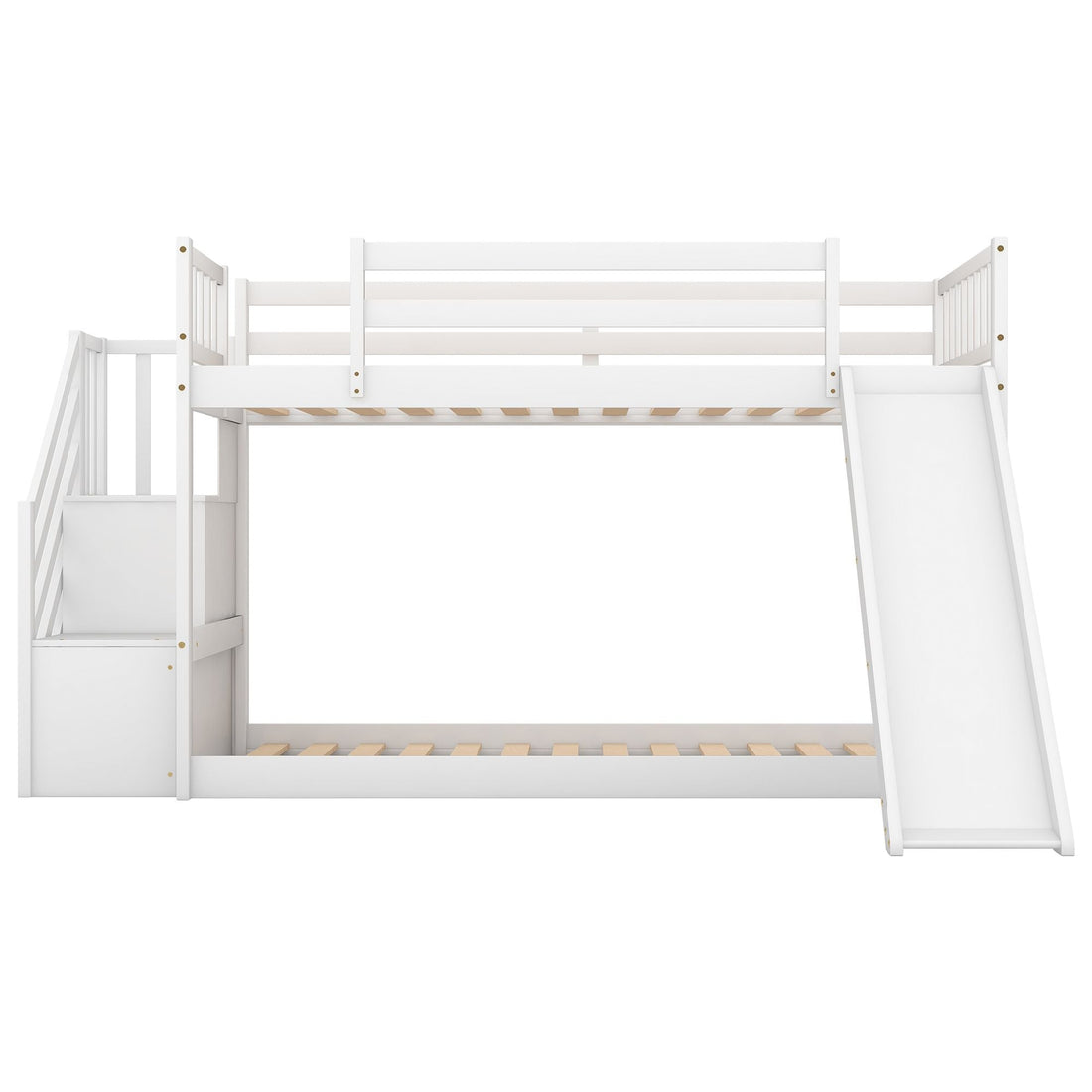 Fun and Safe Twin Over Twin Wood Bunk Bed with Slide and Stairway, Gray or White | Just Better Bunk Beds - View 25
