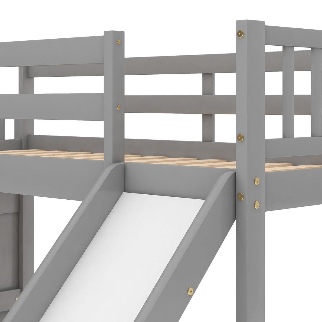 Fun and Safe Twin Over Twin Wood Bunk Bed with Slide and Stairway, Gray or White | Just Better Bunk Beds - View 13