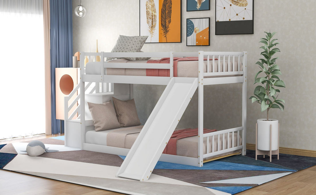 Fun and Safe Twin Over Twin Wood Bunk Bed with Slide and Stairway, Gray or White | Just Better Bunk Beds - View 20