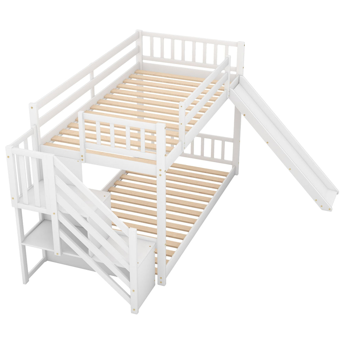 Fun and Safe Twin Over Twin Wood Bunk Bed with Slide and Stairway, Gray or White | Just Better Bunk Beds - View 21
