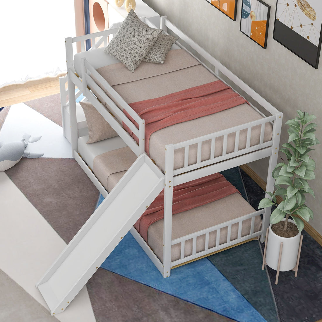 Fun and Safe Twin Over Twin Wood Bunk Bed with Slide and Stairway, Gray or White | Just Better Bunk Beds - View 15