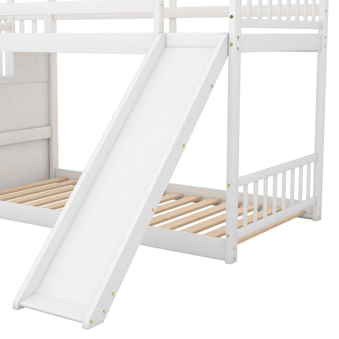 Fun and Safe Twin Over Twin Wood Bunk Bed with Slide and Stairway, Gray or White | Just Better Bunk Beds - View 17