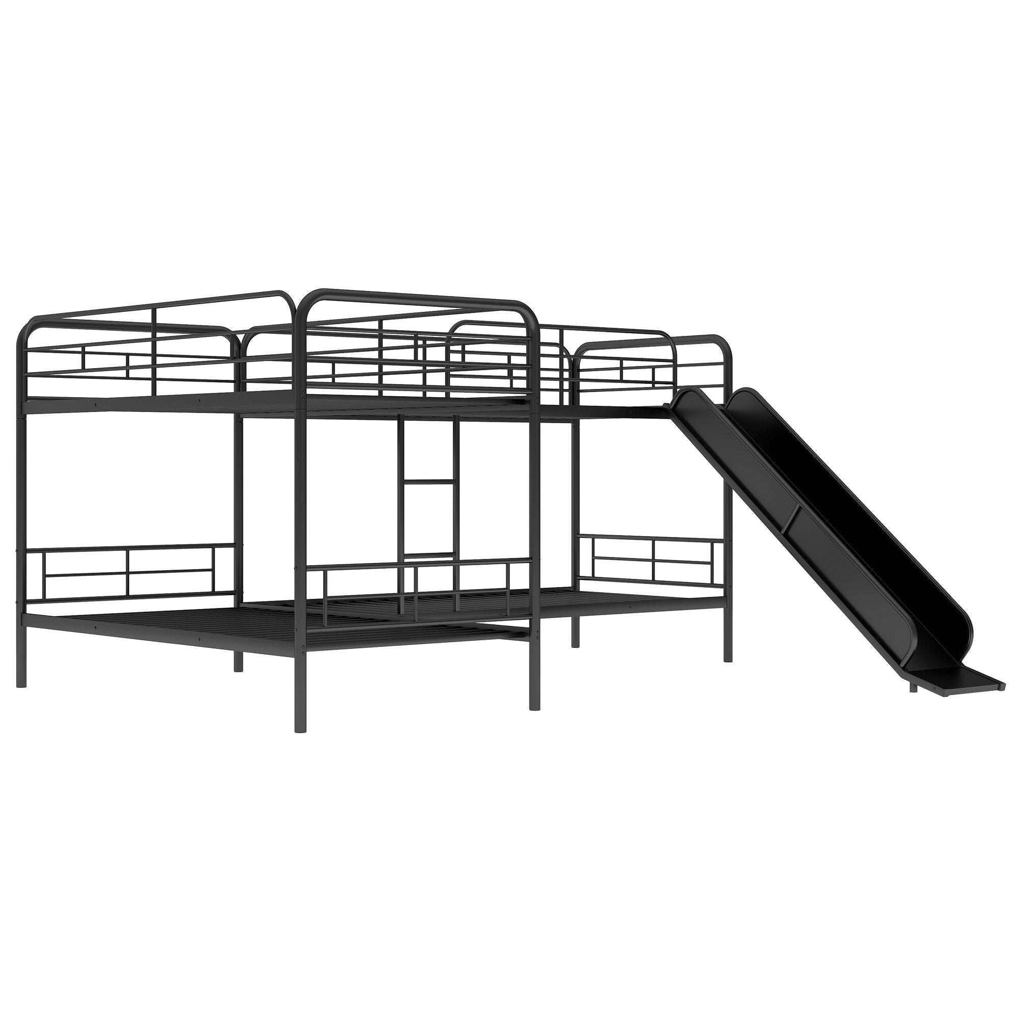 Fun and Space-Saving Twin L-Shaped Metal Bunk Bed with Slide and Ladder, Black | Just Better Bunk Beds - Side View