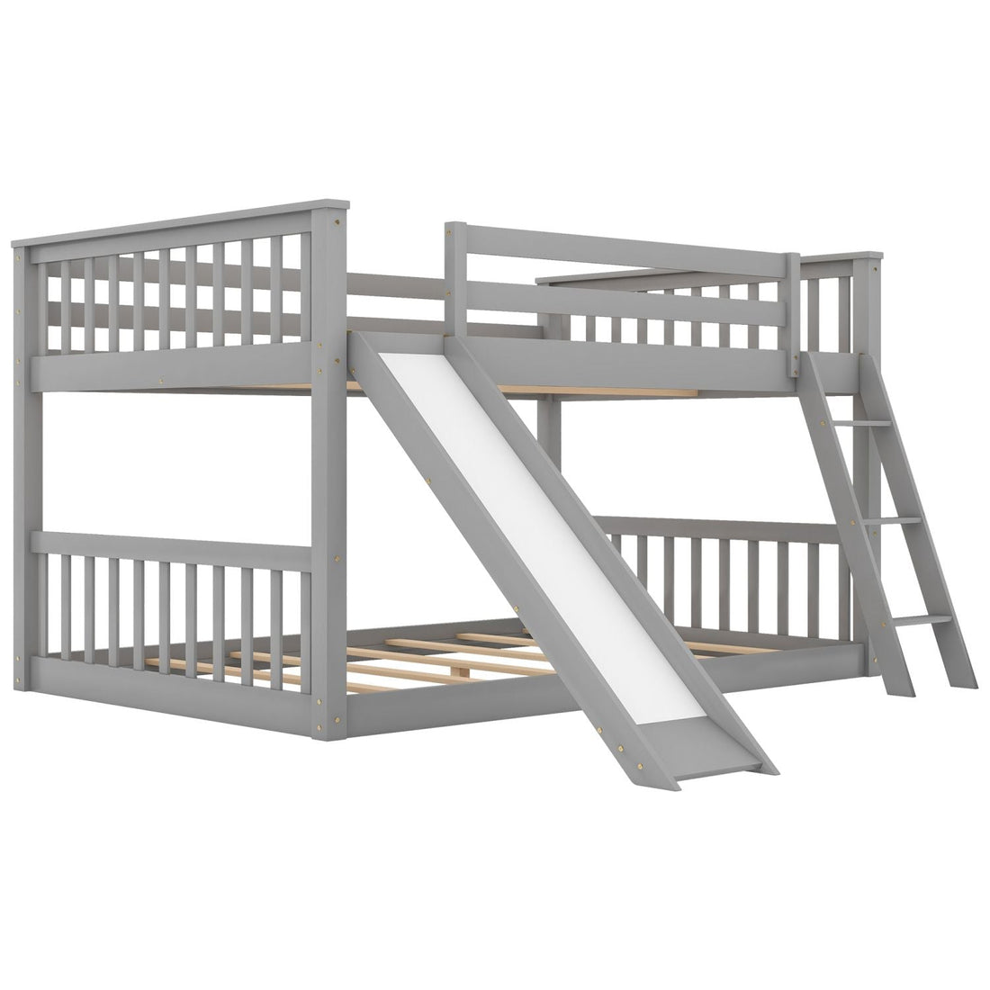 Fun Full Over Full Wood Bunk Bed with Convertible Slide or Ladder, Gray | Just Better Bunk Beds - View 12
