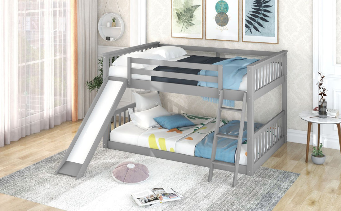 Fun Full Over Full Wood Bunk Bed with Convertible Slide or Ladder, Gray | Just Better Bunk Beds - View 6