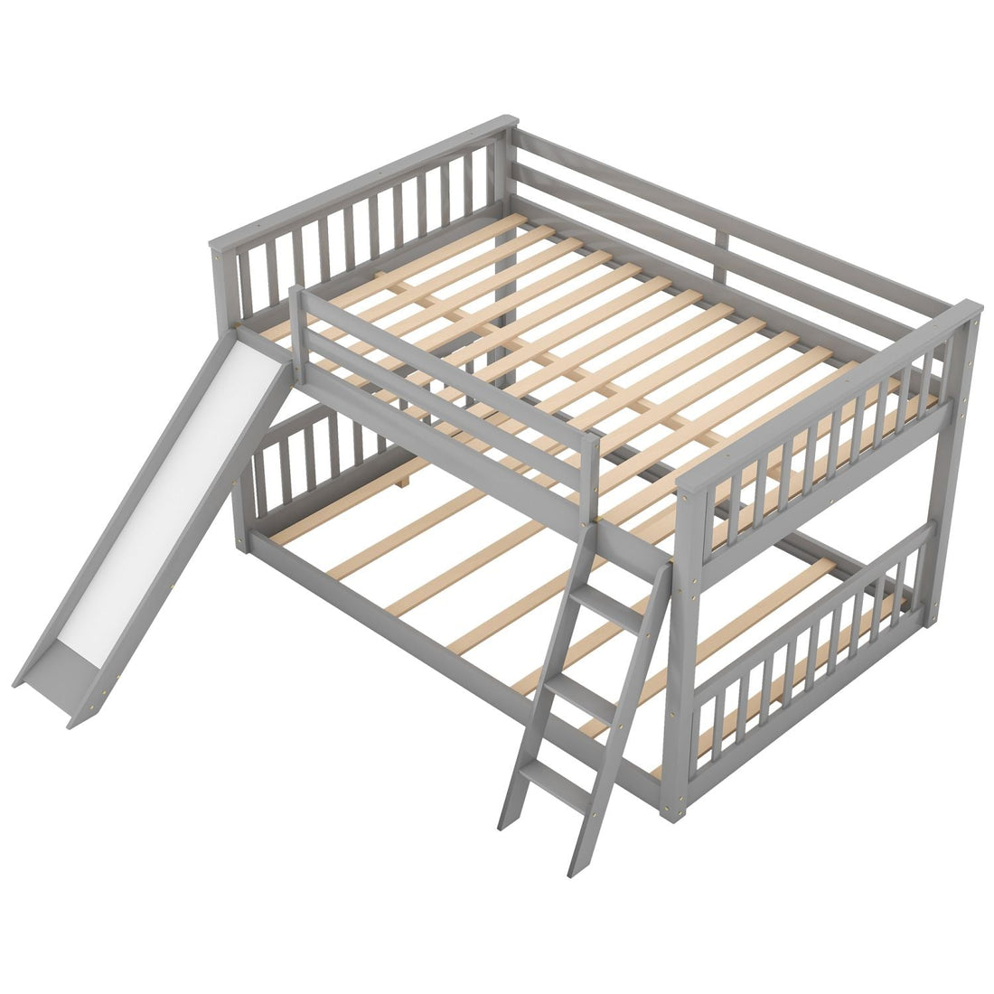 Fun Full Over Full Wood Bunk Bed with Convertible Slide or Ladder, Gray | Just Better Bunk Beds - View 10