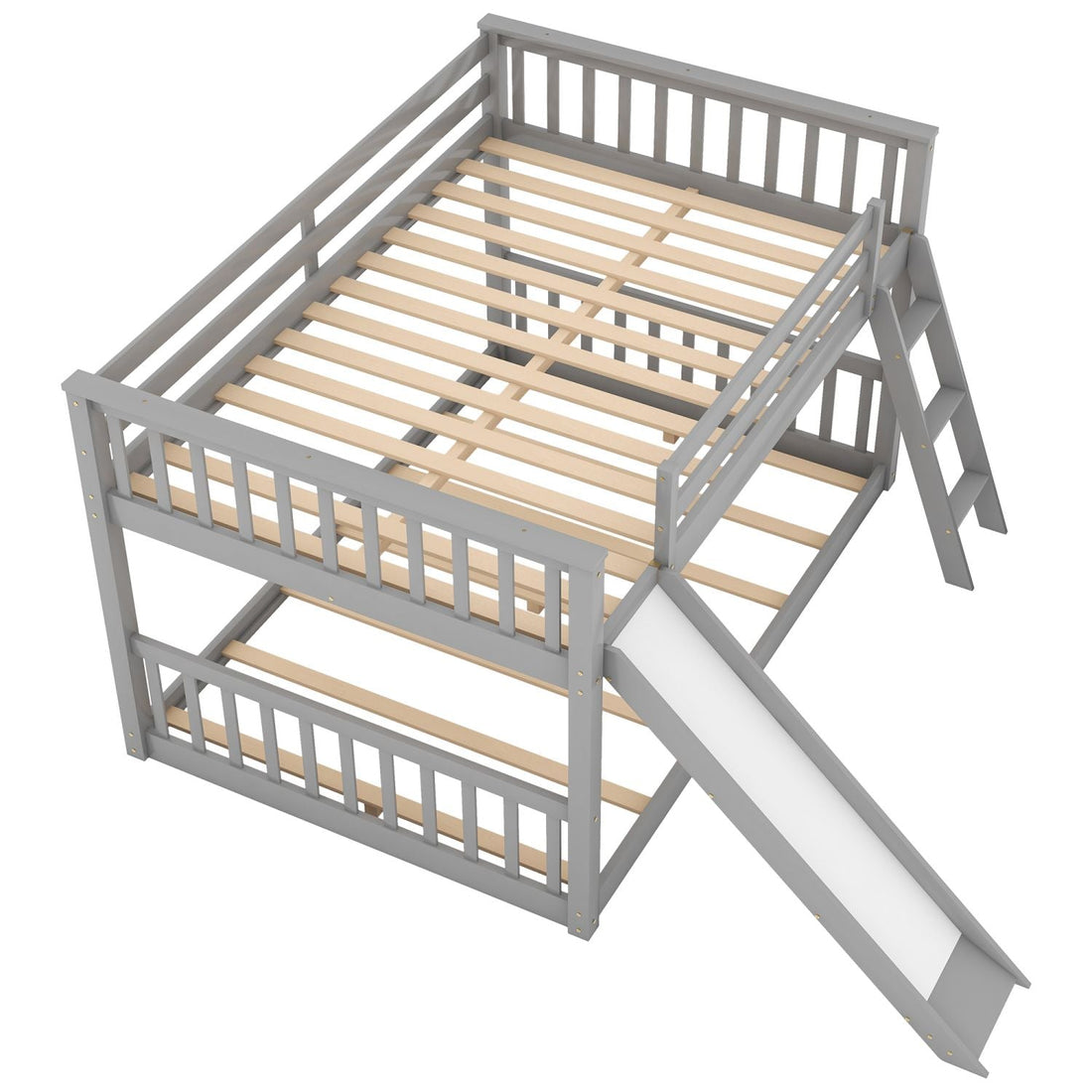 Fun Full Over Full Wood Bunk Bed with Convertible Slide or Ladder, Gray | Just Better Bunk Beds - View 9