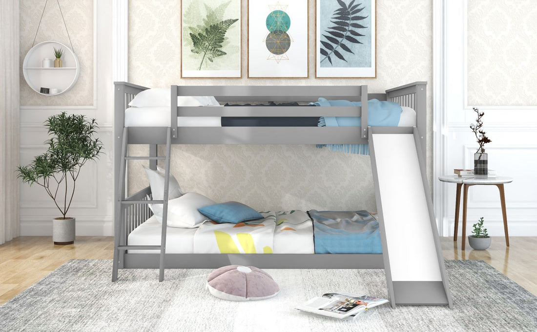 Fun Full Over Full Wood Bunk Bed with Convertible Slide or Ladder, Gray | Just Better Bunk Beds - Assembly View