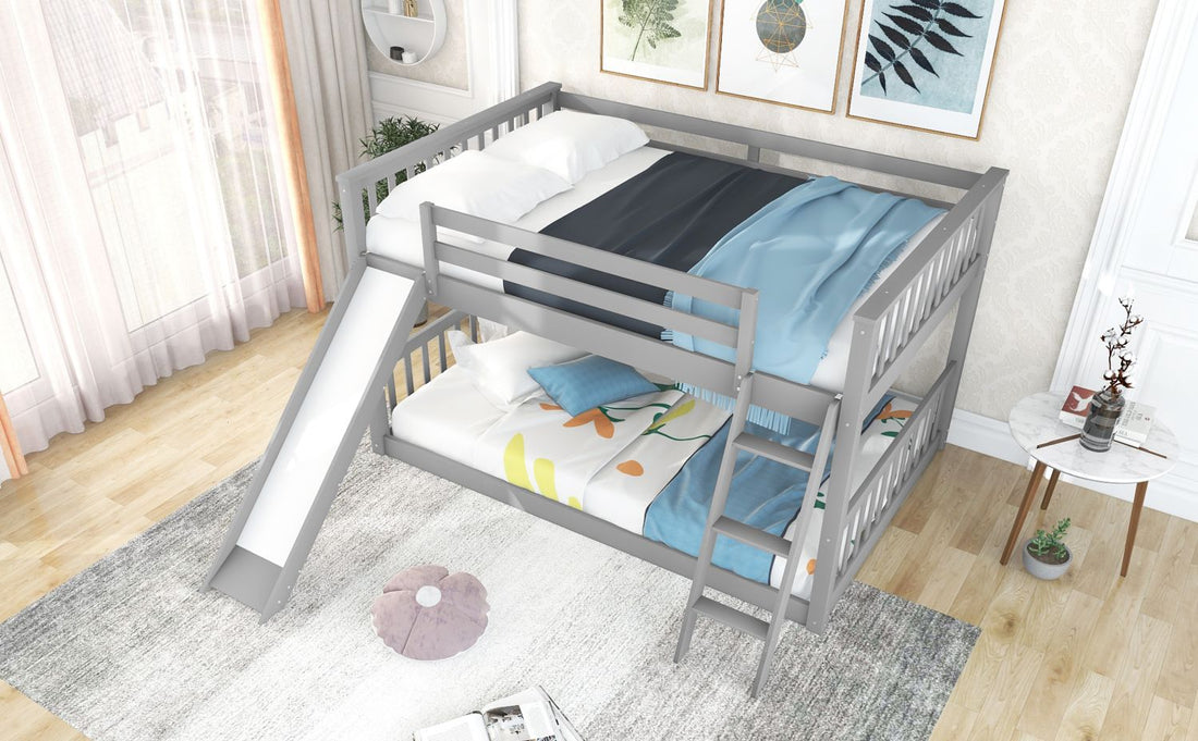 Fun Full Over Full Wood Bunk Bed with Convertible Slide or Ladder, Gray | Just Better Bunk Beds - View 5