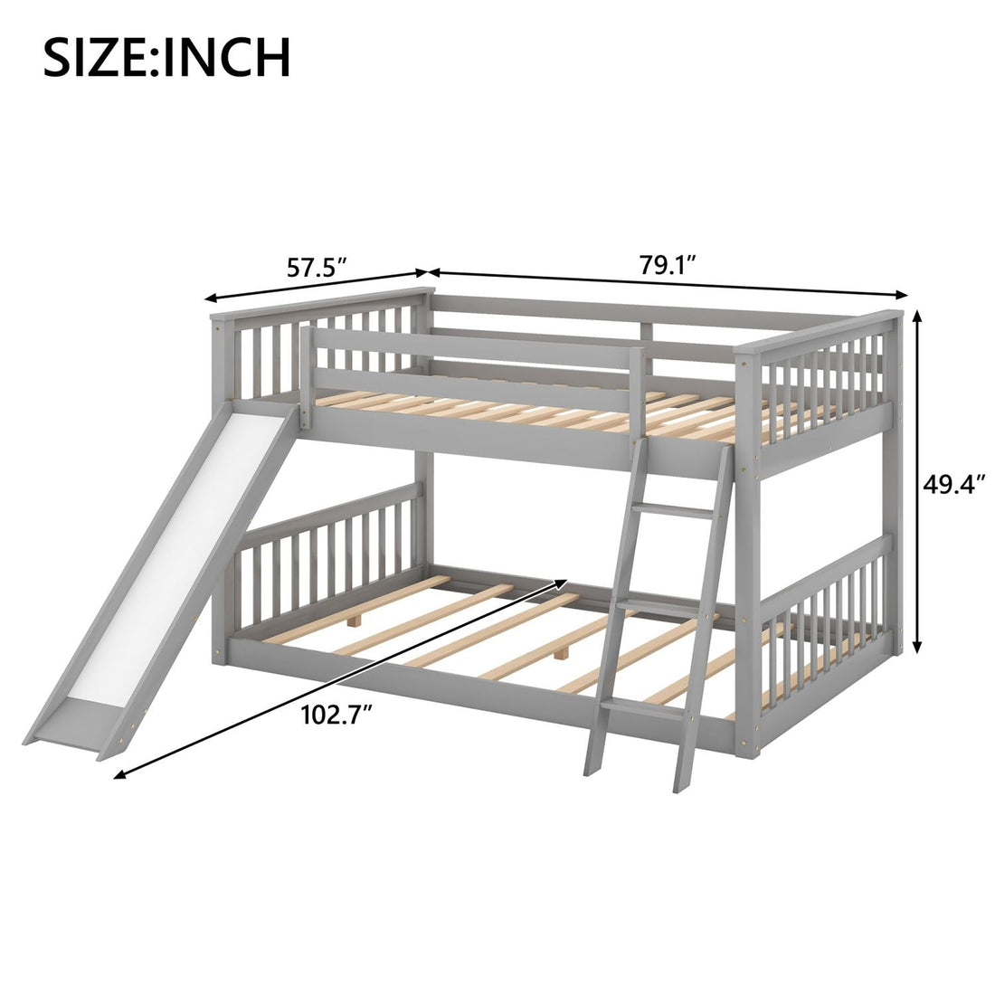 Fun Full Over Full Wood Bunk Bed with Convertible Slide or Ladder, Gray | Just Better Bunk Beds - View 7