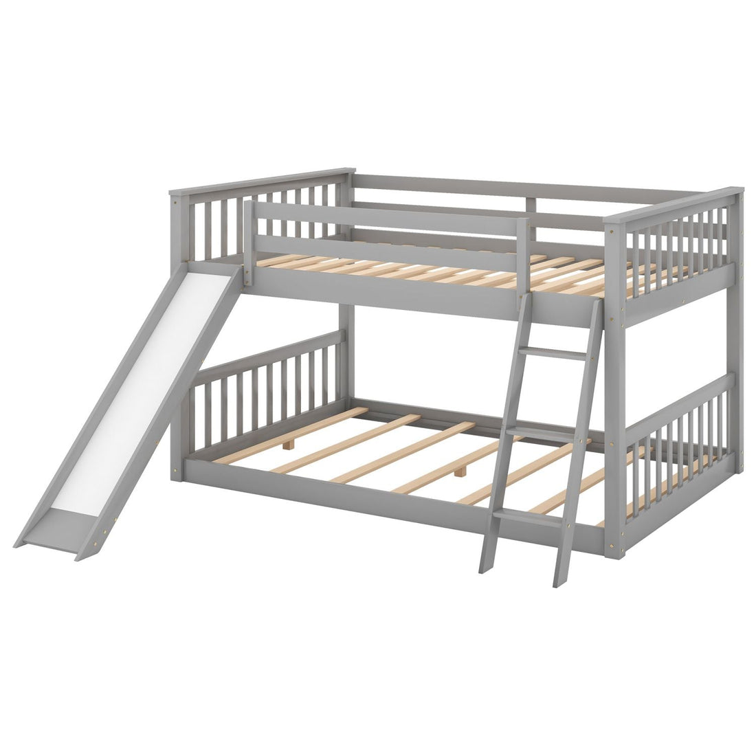 Fun Full Over Full Wood Bunk Bed with Convertible Slide or Ladder, Gray | Just Better Bunk Beds - View 11