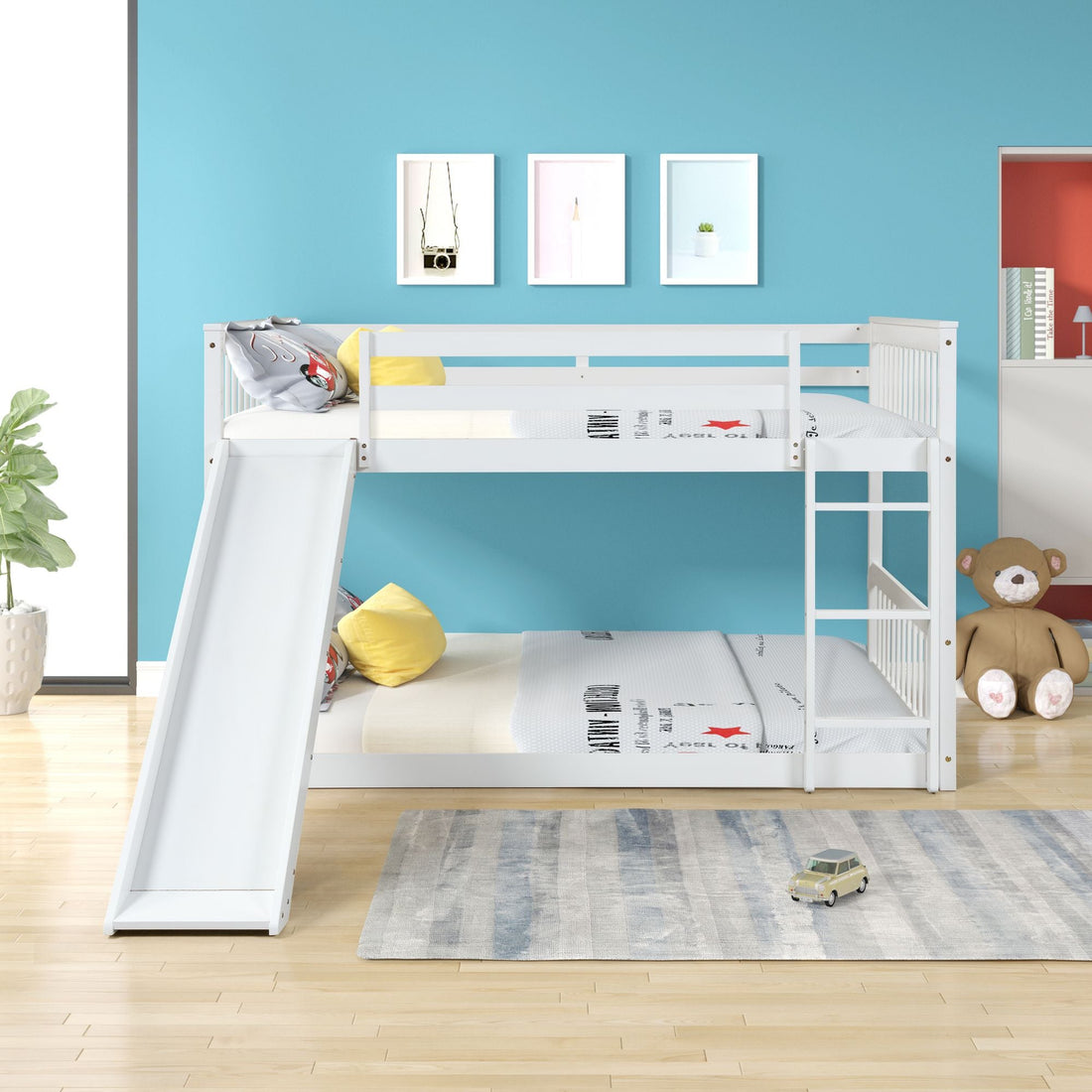Fun Full Over Full Wood Bunk Bed with Slide and Safety Guardrails, White or Grey | Just Better Bunk Beds - View 27