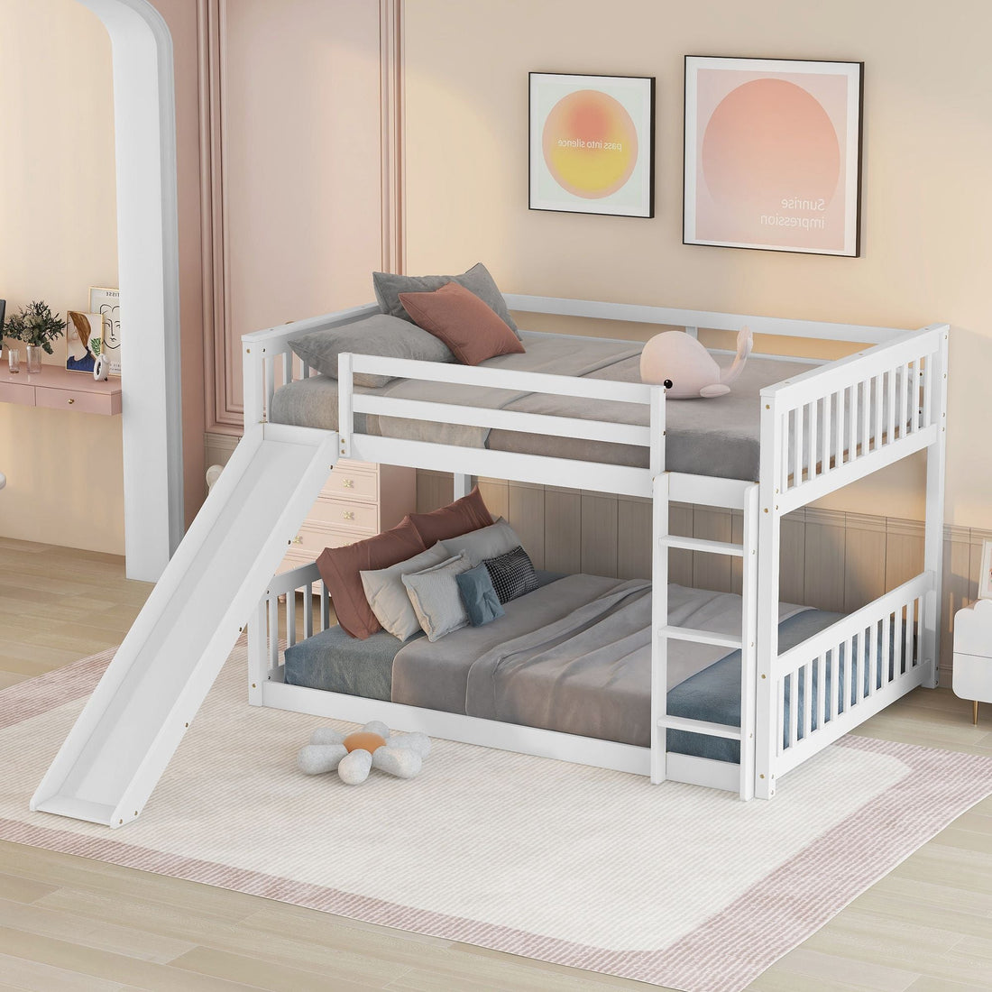 Fun Full over Full Wood Bunk Bed with Slide in White or Grey | Just Better Bunk Beds - View 36