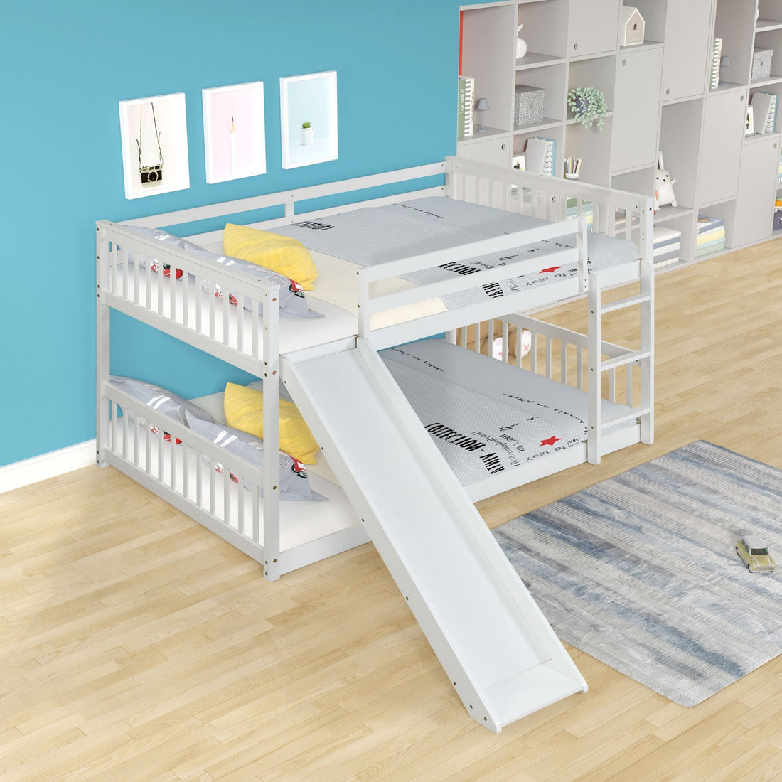 Fun Full over Full Wood Bunk Bed with Slide in White or Grey | Just Better Bunk Beds - View 24