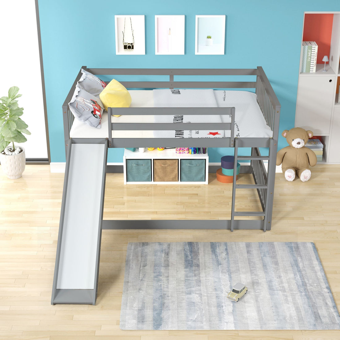 Fun Full over Full Wood Bunk Bed with Slide in White or Grey | Just Better Bunk Beds - View 7