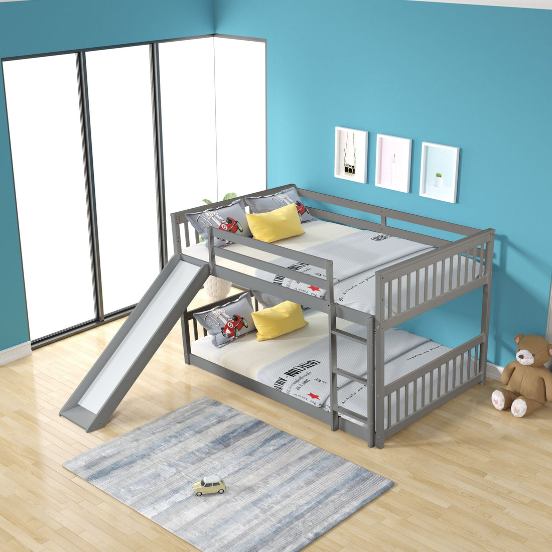 Fun Full over Full Wood Bunk Bed with Slide in White or Grey | Just Better Bunk Beds - View 16