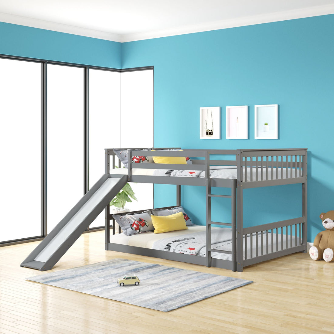 Fun Full over Full Wood Bunk Bed with Slide in White or Grey | Just Better Bunk Beds - View 17